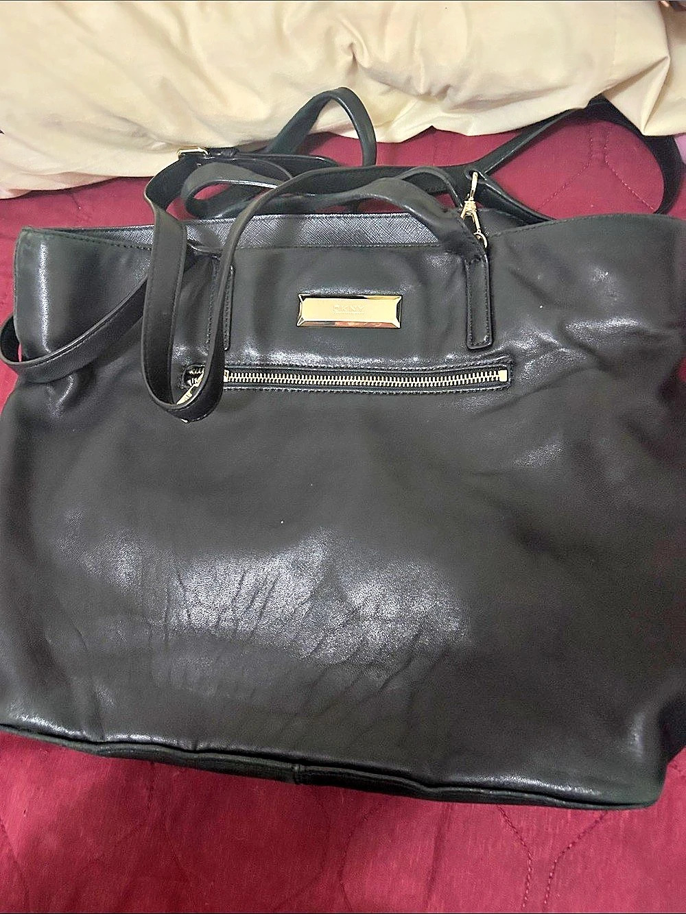 DKNY Black Leather-Look Tote Bag